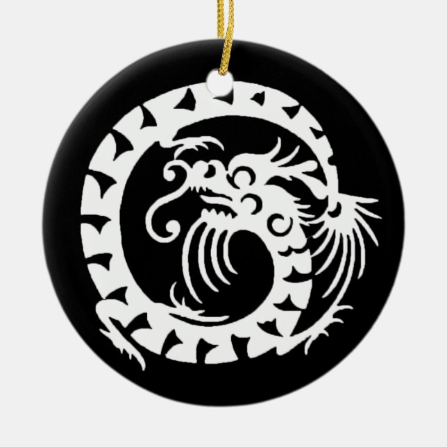 SNAKE DRAGON  Black and White Ceramic Ornament (Front)