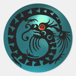 SNAKE DRAGON black,aquamarine blue,red ruby Classic Round Sticker
