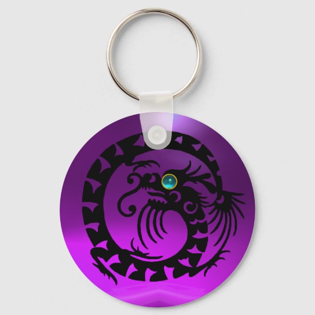 SNAKE DRAGON,black,blue aquamarine,purple amethyst Keychain (Front)
