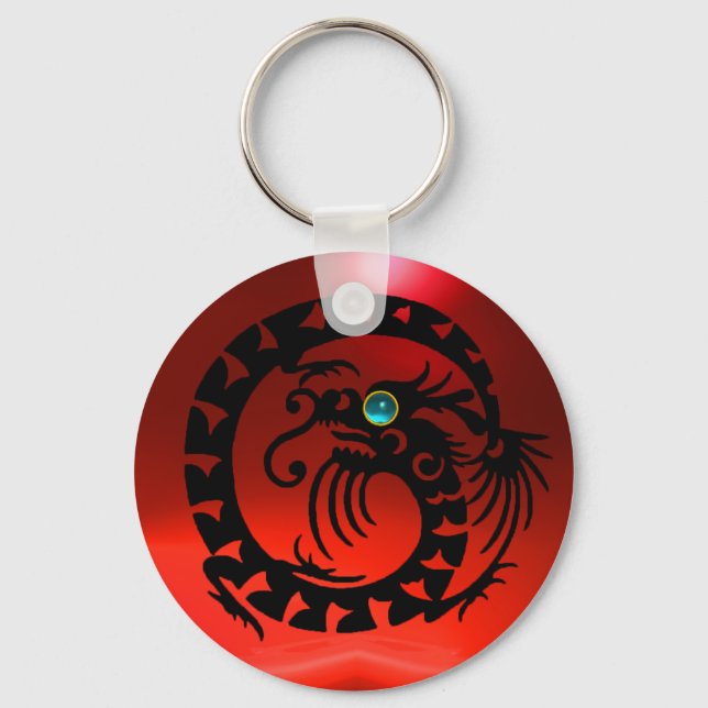 SNAKE DRAGON,black,blue aquamarine,red ruby Keychain (Front)