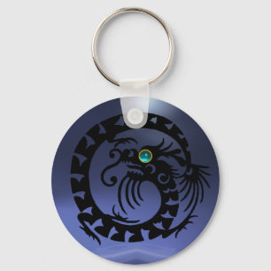 SNAKE DRAGON,black,blue aquamarine,topaz Keychain