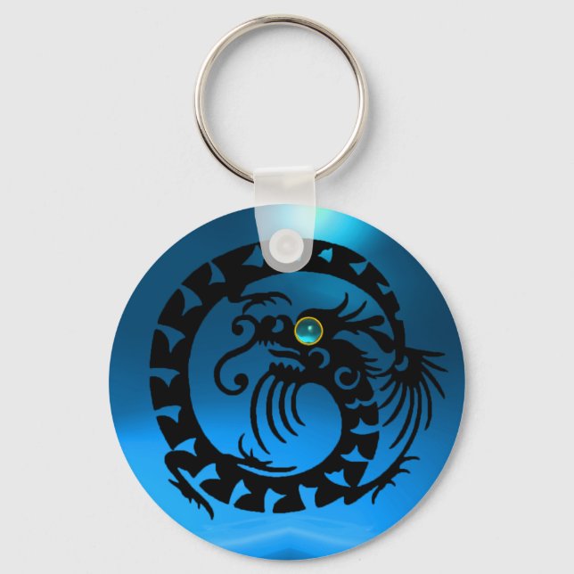 SNAKE DRAGON,black,blue sapphire, Keychain (Front)