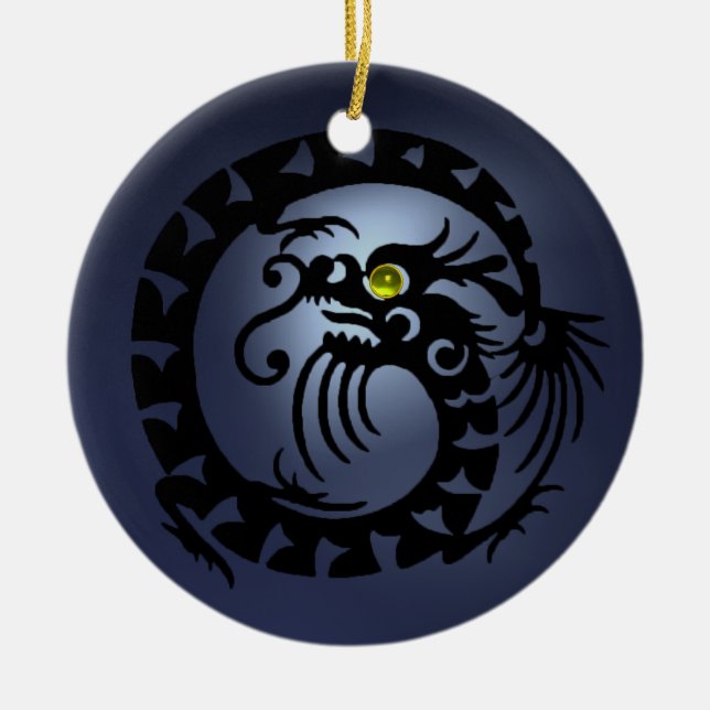 SNAKE DRAGON  Black Blue Topaz Ceramic Ornament (Front)