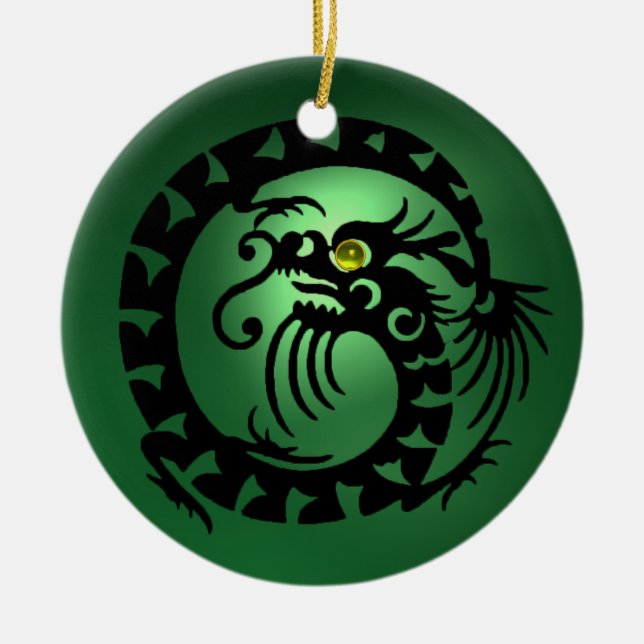 SNAKE DRAGON  Black Green Jade Ceramic Ornament (Front)