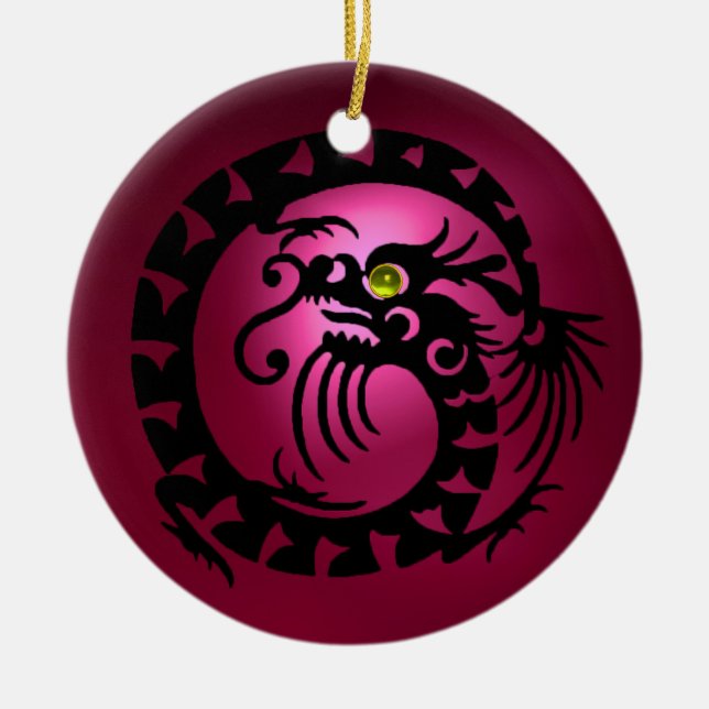 SNAKE DRAGON  Black Pink Red Ruby Ceramic Ornament (Front)