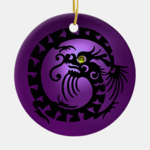SNAKE DRAGON Black Purple Amethyst Ceramic Ornament