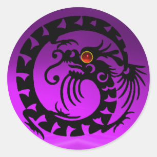 SNAKE  DRAGON ,black, purple amethyst ,red ruby Classic Round Sticker