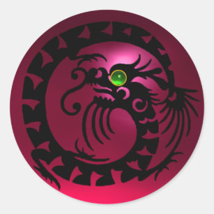 SNAKE  DRAGON ,black,red pink ruby,emerald green Classic Round Sticker