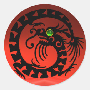 SNAKE  DRAGON ,black ,red ruby,green emerald Classic Round Sticker