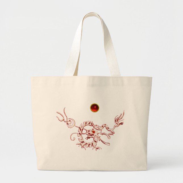 SNAKE DRAGON RUBY, black and white red Large Tote Bag (Front)