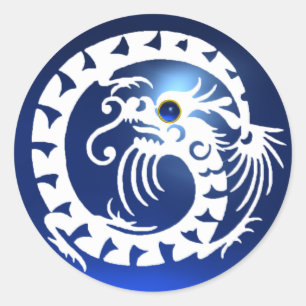 SNAKE DRAGON ,white ,blue sapphire Classic Round Sticker