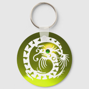 SNAKE DRAGON,white, green emerald,yellow topaz Keychain