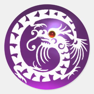 SNAKE  DRAGON , white, purple amethyst ,red ruby Classic Round Sticker