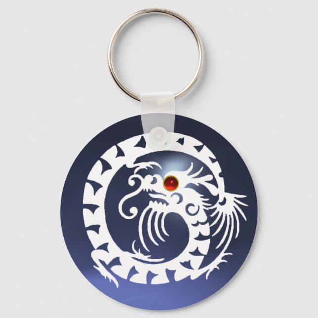 SNAKE DRAGON,white,red  ruby,blue topaz Keychain (Front)