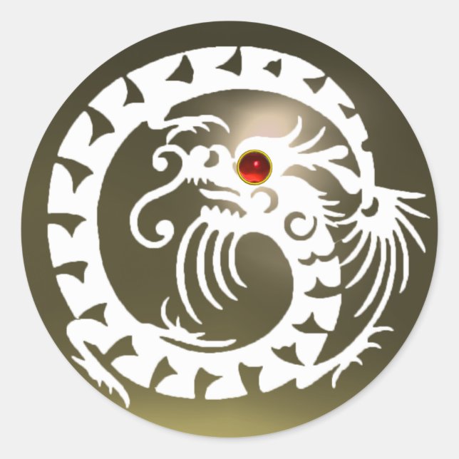 SNAKE DRAGON ,white ,red ruby ,grey agate Classic Round Sticker (Front)