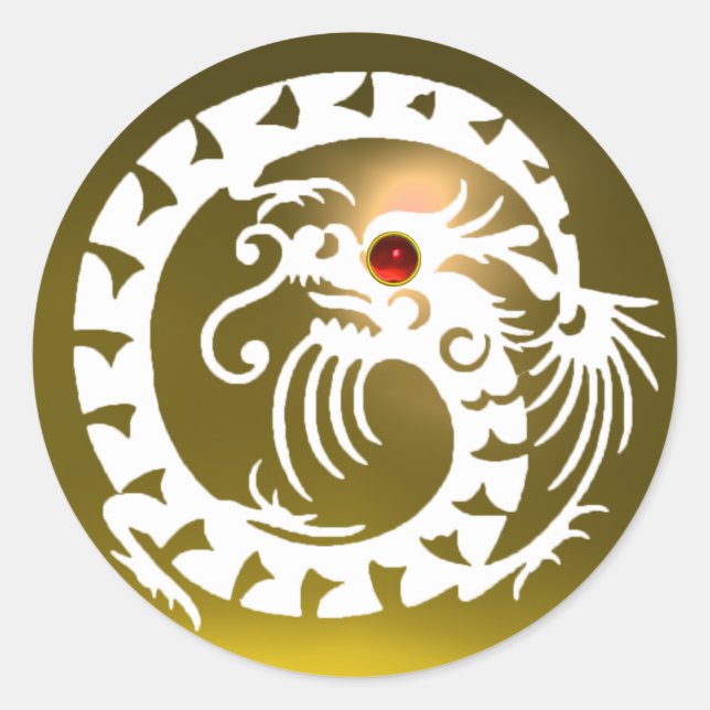 SNAKE  DRAGON , white, yellow topaz,red ruby Classic Round Sticker (Front)