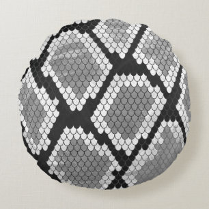 Snake Grey and Light Grey Print Round Pillow