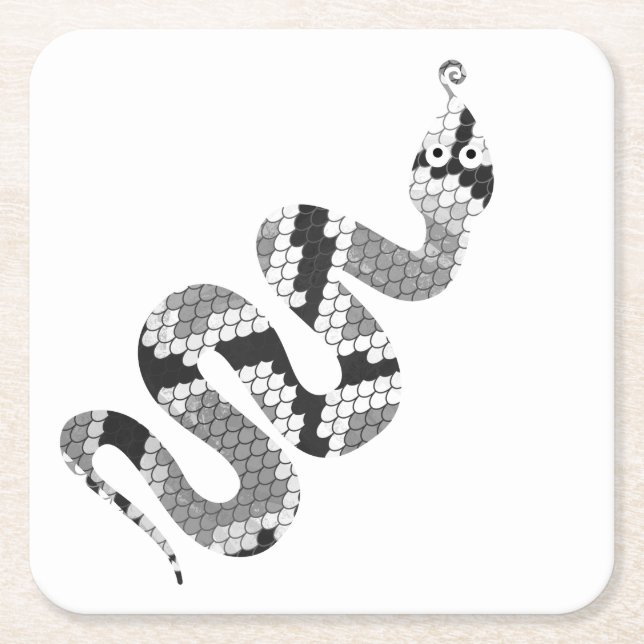 Snake Grey and Light Grey Silhouette Square Paper Coaster (Front)