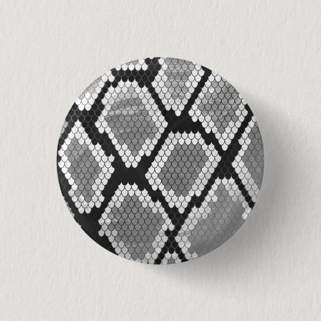 Snake Grey, White and Black Print 1 Inch Round Button (Front)