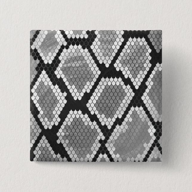 Snake Grey, White and Black Print 2 Inch Square Button (Front)