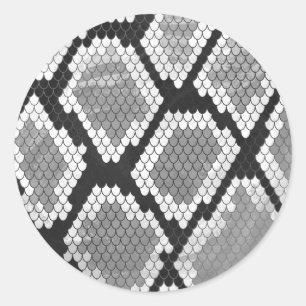 Snake Grey, White and Black Print Classic Round Sticker
