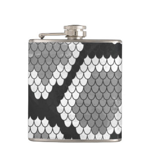 Snake Grey, White and Black Print Hip Flask