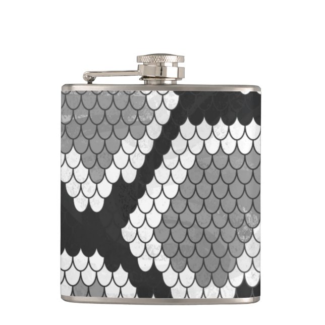Snake Grey, White and Black Print Hip Flask (Front)