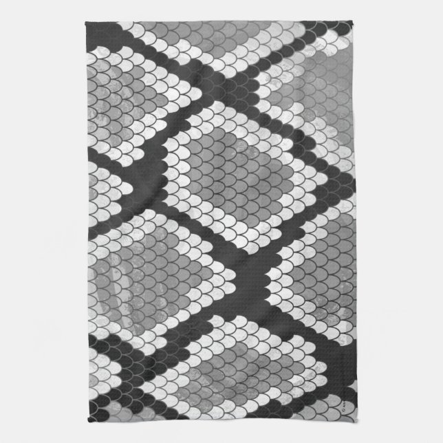 Snake Grey, White and Black Print Kitchen Towel (Vertical)