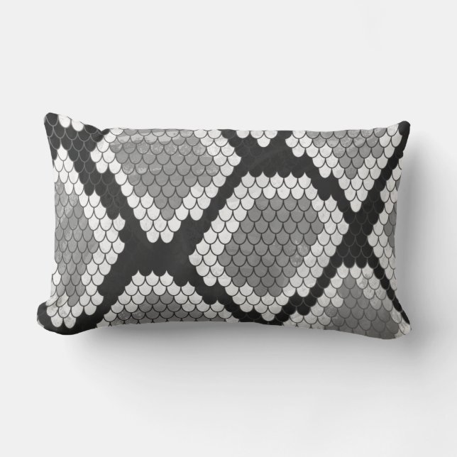 Snake Grey, White and Black Print Lumbar Pillow (Front)