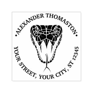 Snake Head Baring Fangs Round Name Return Address Self-inking Stamp