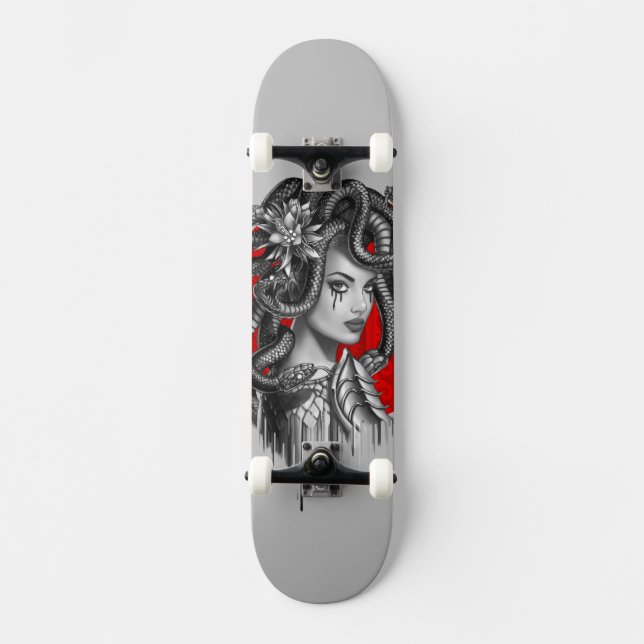 Snake Head Girl Medusa from Greek Myth Skateboard (Front)