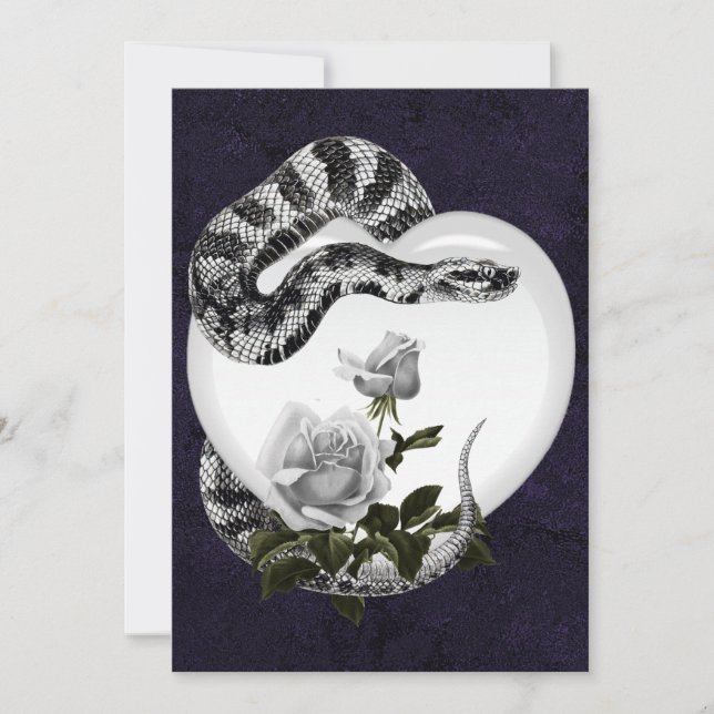 Snake Heart Gothic Valentine's White Rose Holiday Card (Front)