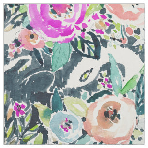 SNAKE IN THE GARDEN Edgy Floral Watercolor Fabric