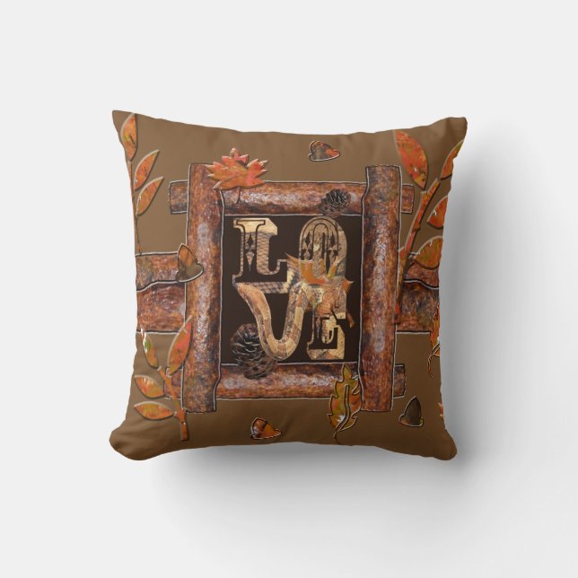 Snake Love Rustic Leaves Throw Pillow (Front)