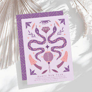 Snake & Mushroom Purple Photo Chinese New Year Holiday Card