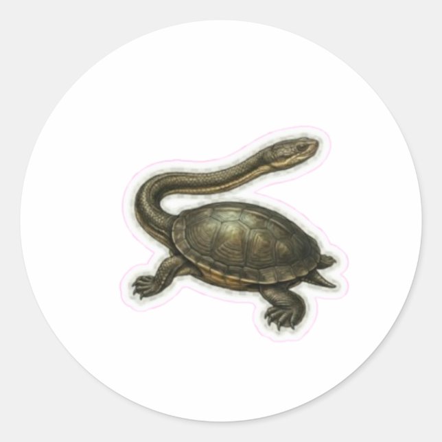 Snake-Necked Turtle Illustration - Unique Aquatic  Classic Round Sticker (Front)