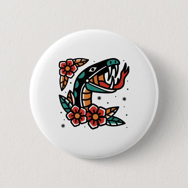 Snake Old School American Traditional Tattoo Flash 2 Inch Round Button (Front)