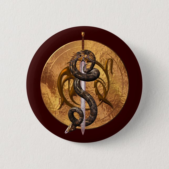 Snake on a Sword 2 Inch Round Button (Front)