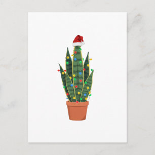 Snake Plant Santa Hat Lights Funny Plant Lady Xmas Holiday Postcard