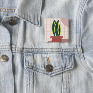 Snake Plants on Plaid Blush Background Pink 2 Inch Square Button