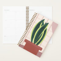Snake Plants on Plaid Blush Background Pink