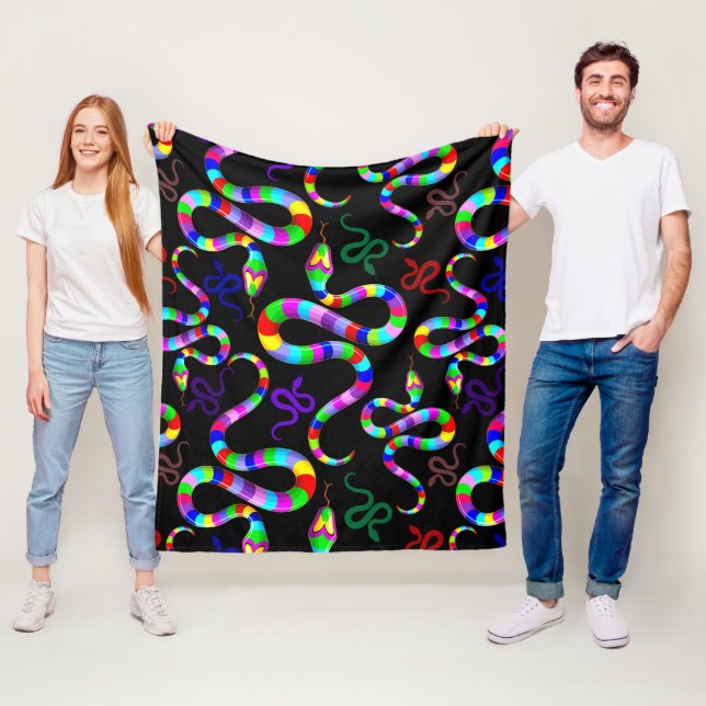 Snake Psychedelic Rainbow Colours Fleece Blanket (In Situ)