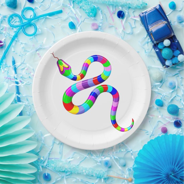 Snake Psychedelic Rainbow Colours Paper Plate (Party)