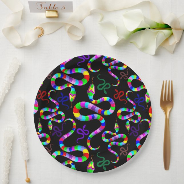 Snake Psychedelic Rainbow Colours Paper Plate (Wedding)