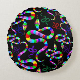 Snake Psychedelic Rainbow Colours Round Pillow