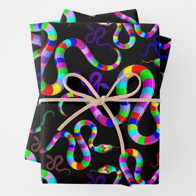 Snake Psychedelic Rainbow Colours Wrapping Paper Sheet (In situ)