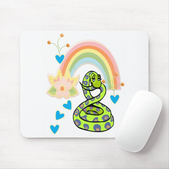 Snake Rainbow Floral White  Mouse Pad! Mouse Pad (With Mouse)
