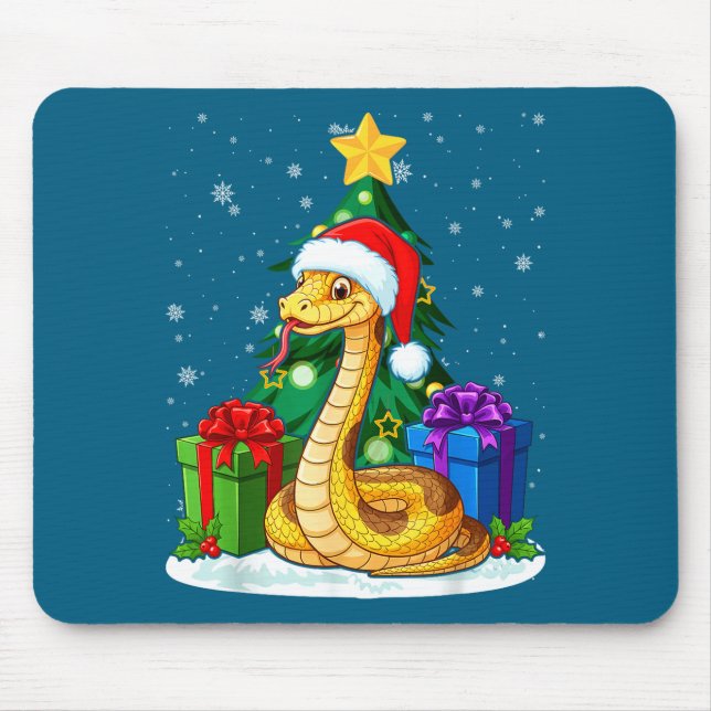 Snake Santa Hat Christmas Pajama Cute Animal Snowf Mouse Pad (Front)