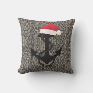 snake skin nautical ANCHOR + SANTA HAT Outdoor Pillow