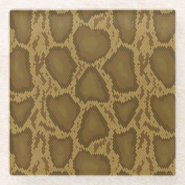Snake skin, reptile pattern glass coaster (Front)